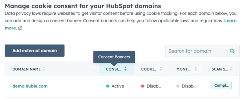 Cookie consent HubSpot