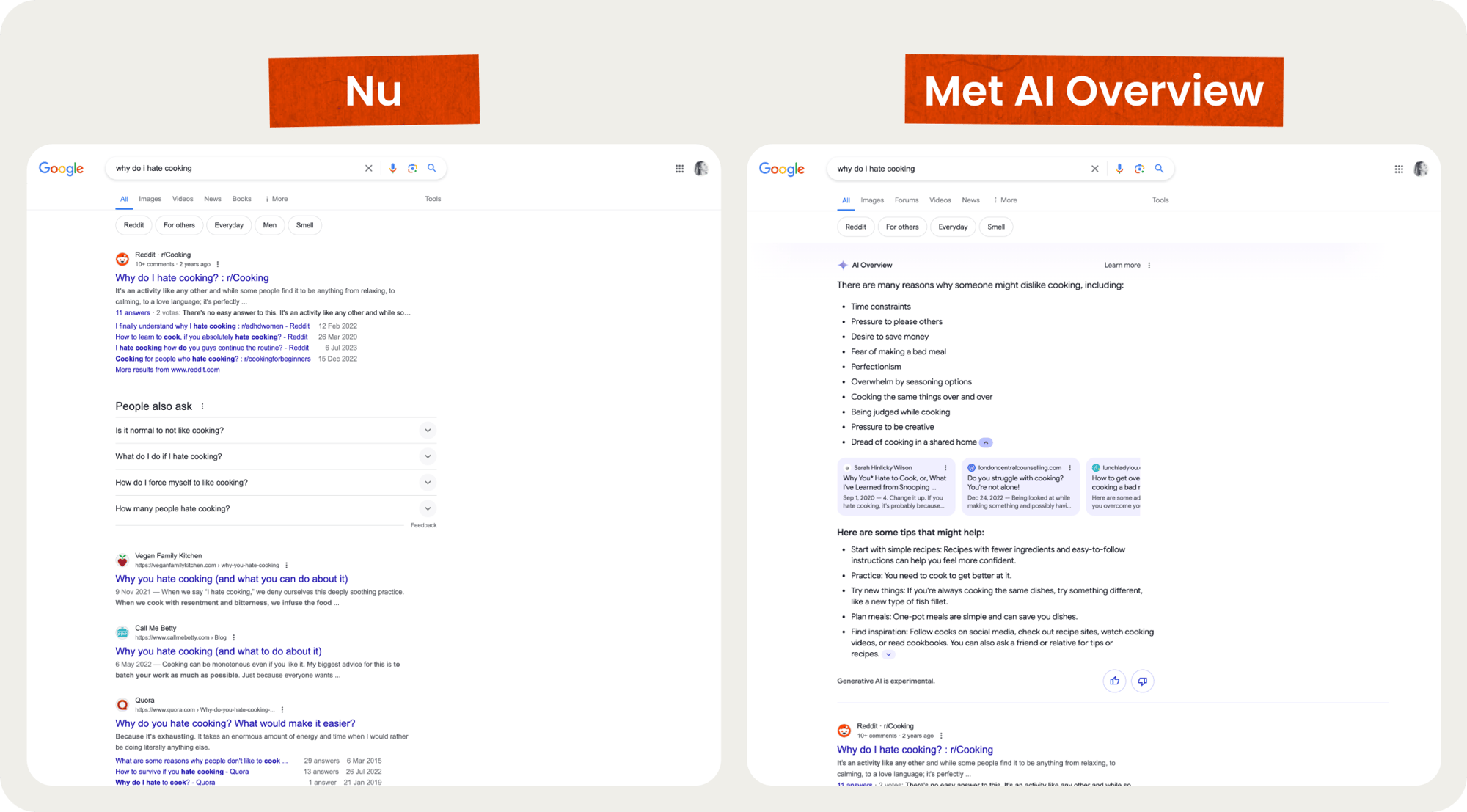 vergelijking Google AI Overview en oude SERP